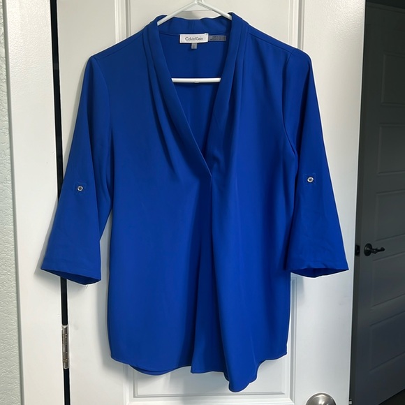 Women’s Large Blue Calvin Klein Button-Sleeve Top - Picture 1 of 11